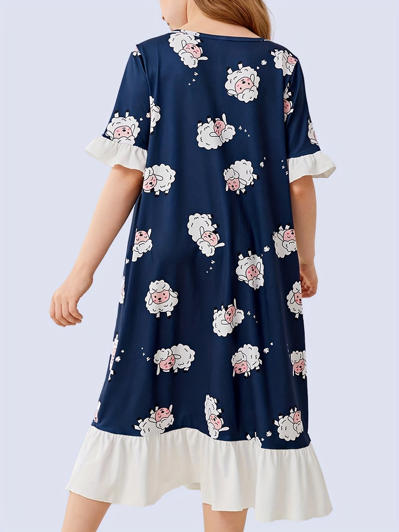 Sheep Print PJ Ruffle Nightgown for Girls