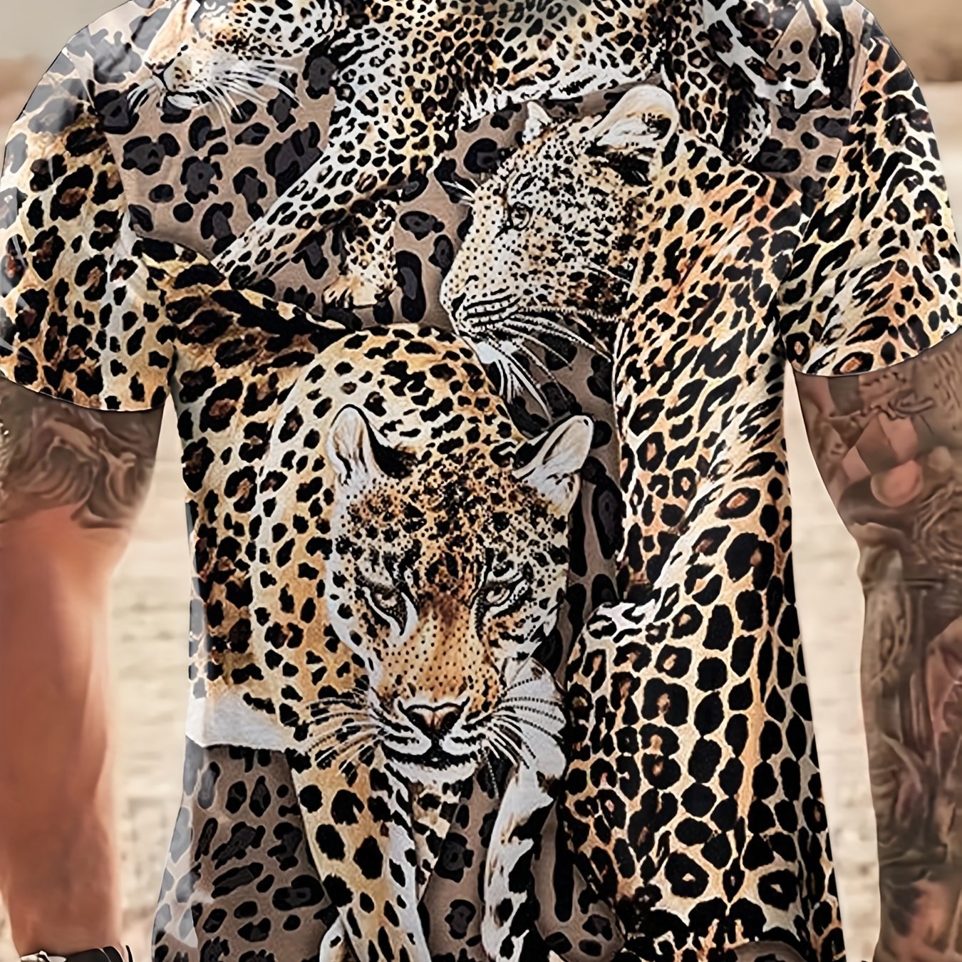 Men's Leopard Print T Shirt - Summer Outdoor Wear