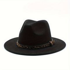 Leopard Belt Fedora Hat Wide Brim Sun Hat