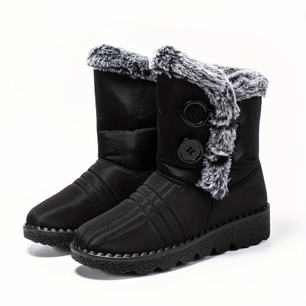 Faux Fur Lined Thermal Snow Boots Plush Round Toe Flat Winter Shoes