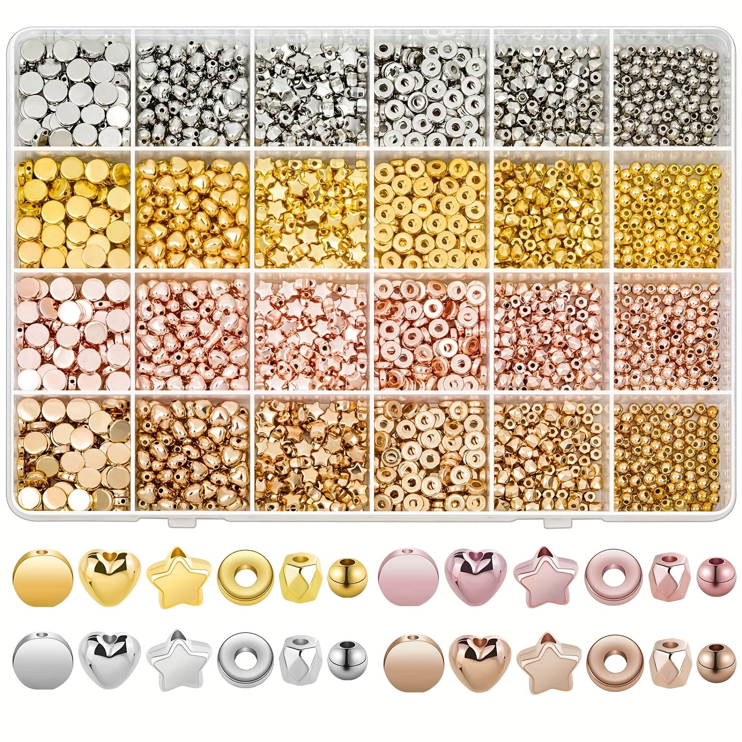 2160 Pc Assorted Spacer Beads Round Star Golden Beads For Jewelry Making