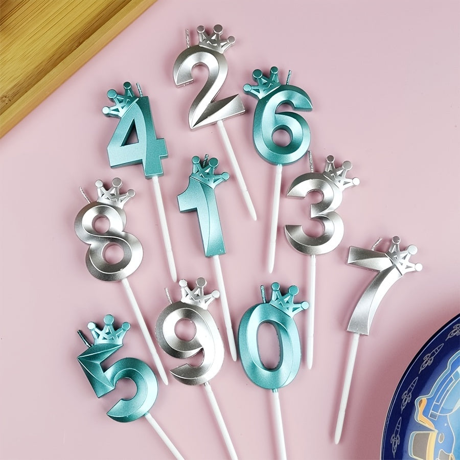 1pc Crown Birthday Cake Number Candles Silvery Champagne Golden Crown