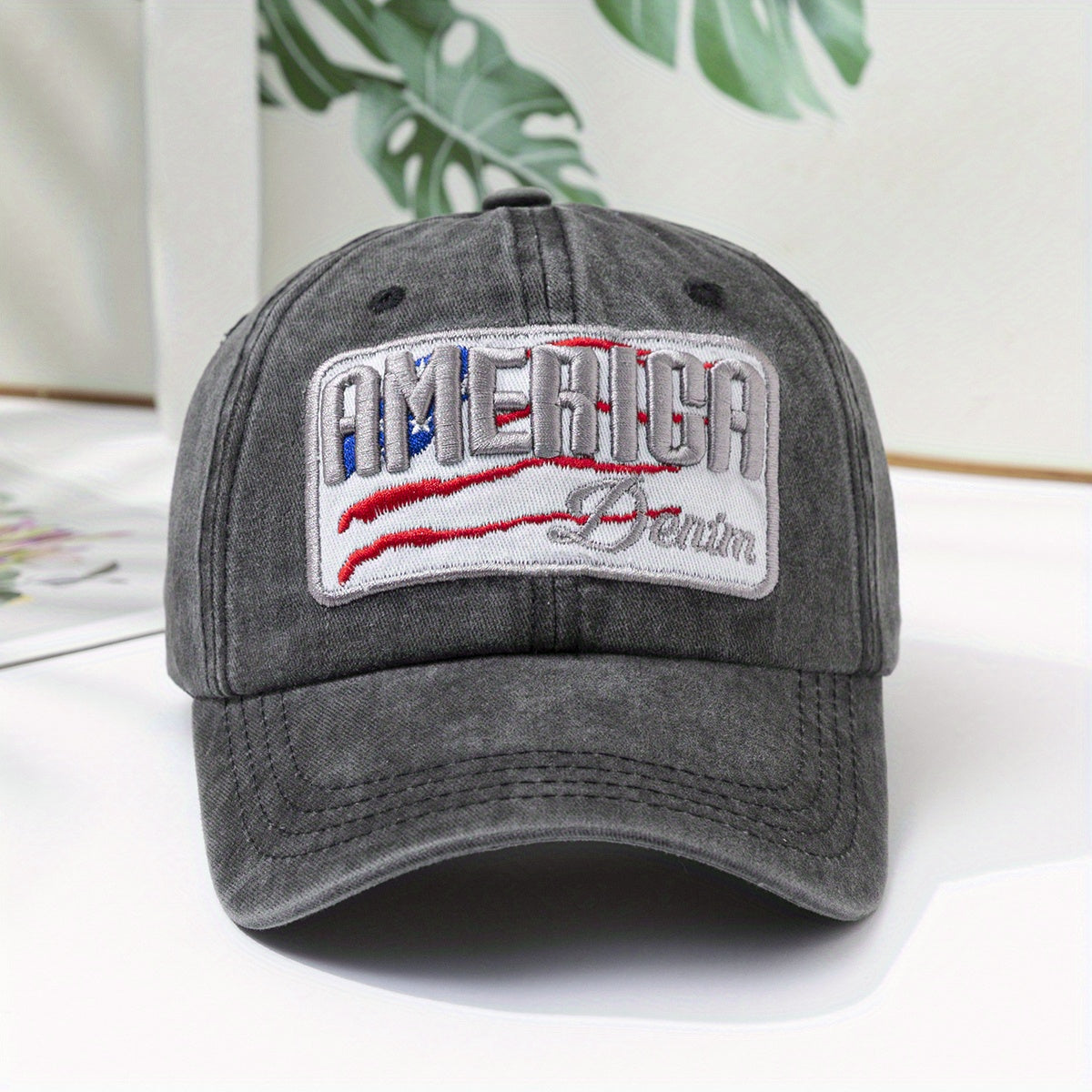 AMERICA Embroidery Baseball Cap Washed Distressed Independence Dad Hat