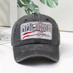 AMERICA Embroidery Baseball Cap Washed Distressed Independence Dad Hat