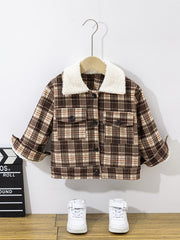 Boy Fleece Striped Corduroy Jacket Coat Fur Collar