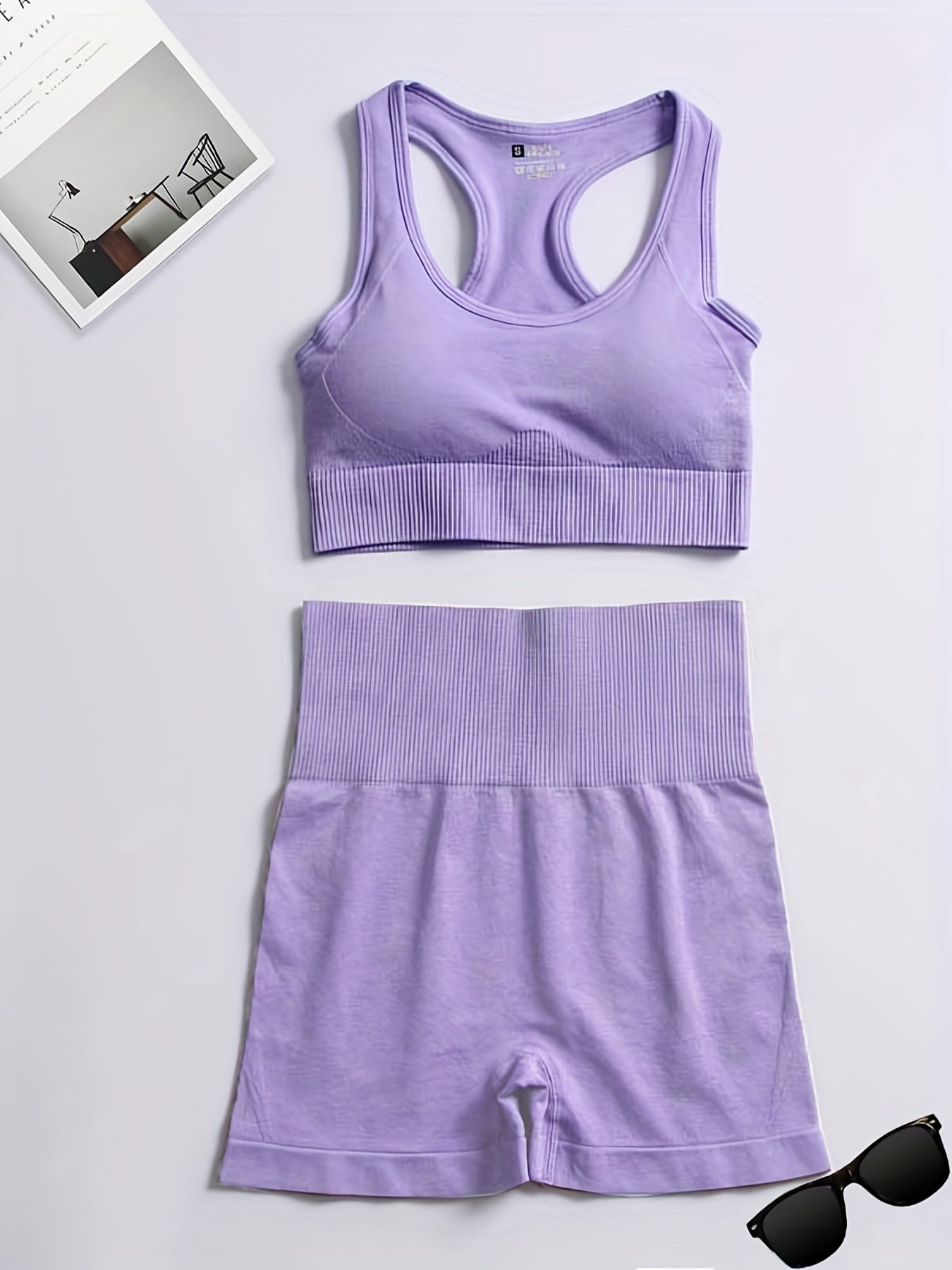 2 Pcs Yoga Set Sports Bra & Shorts Seamless Fitness Activewear