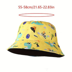 Dinosaur Print Bucket Hat Yellow Cartoon Basin Hat Lightweight Fisherman Cap