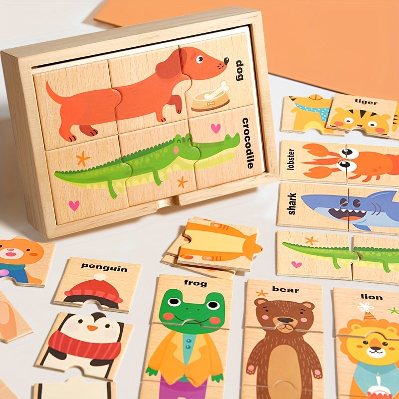 Colorful Wooden Animal Puzzle Toy for Kids- Educational Shape Recognition