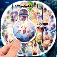 50pcs Light Bulb World Stickers Waterproof DIY Water Bottles Laptops Phones