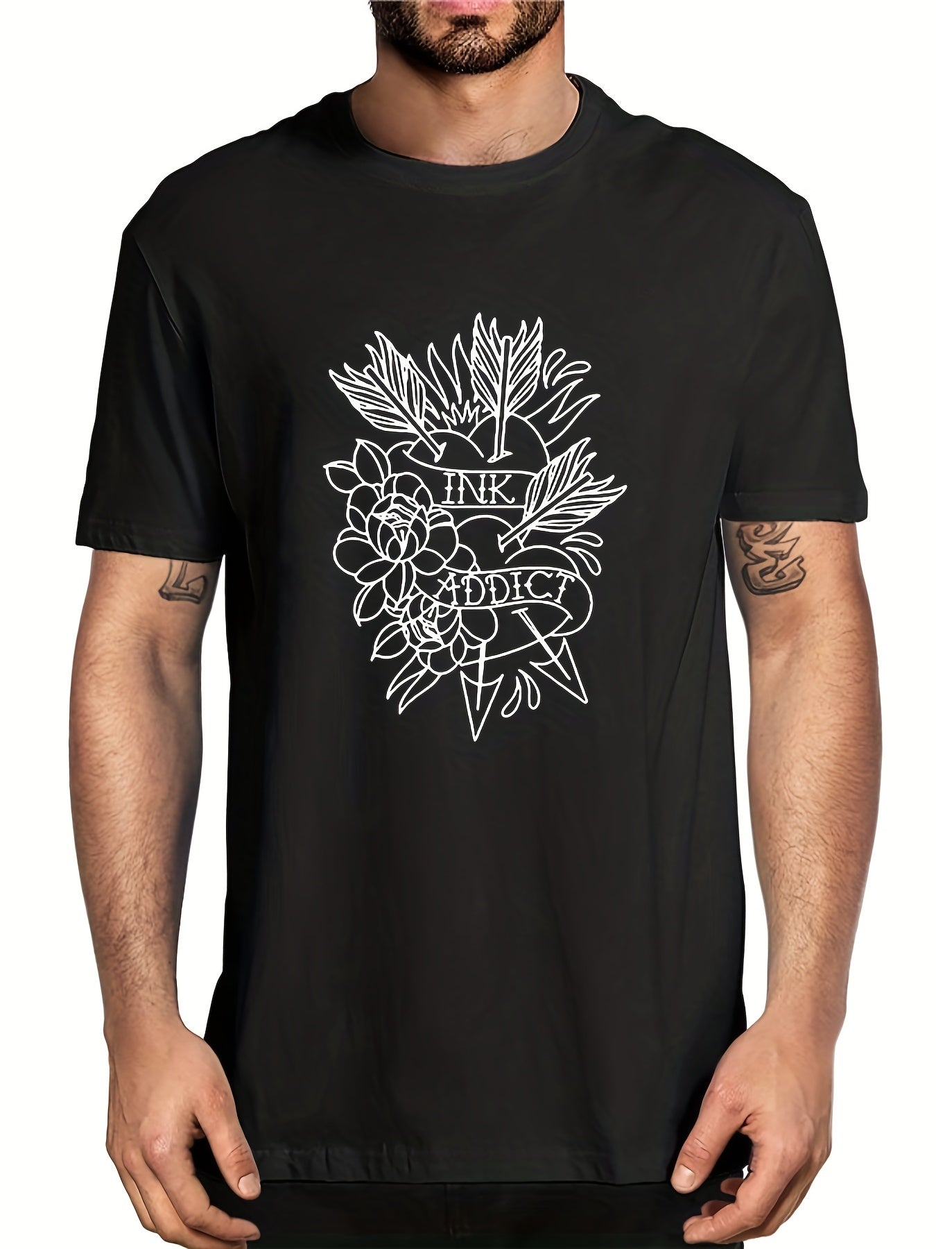 Men's Heart & Rose Graphic T shirt Casual Tee Summer Outdoor