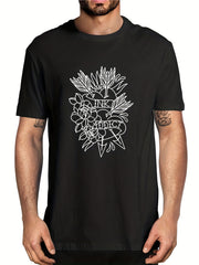 Men's Heart & Rose Graphic T shirt Casual Tee Summer Outdoor