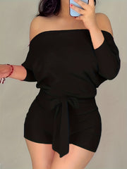 Off Shoulder Tie Front Romper Casual Romper Jumpsuit