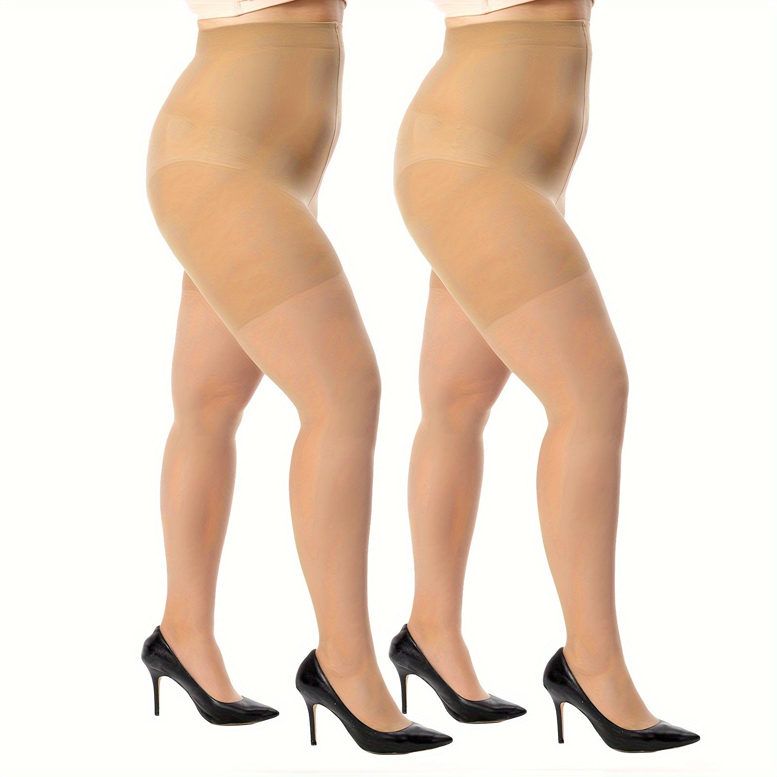 2 Pairs Plus Size Control Top Sheer Tights Set