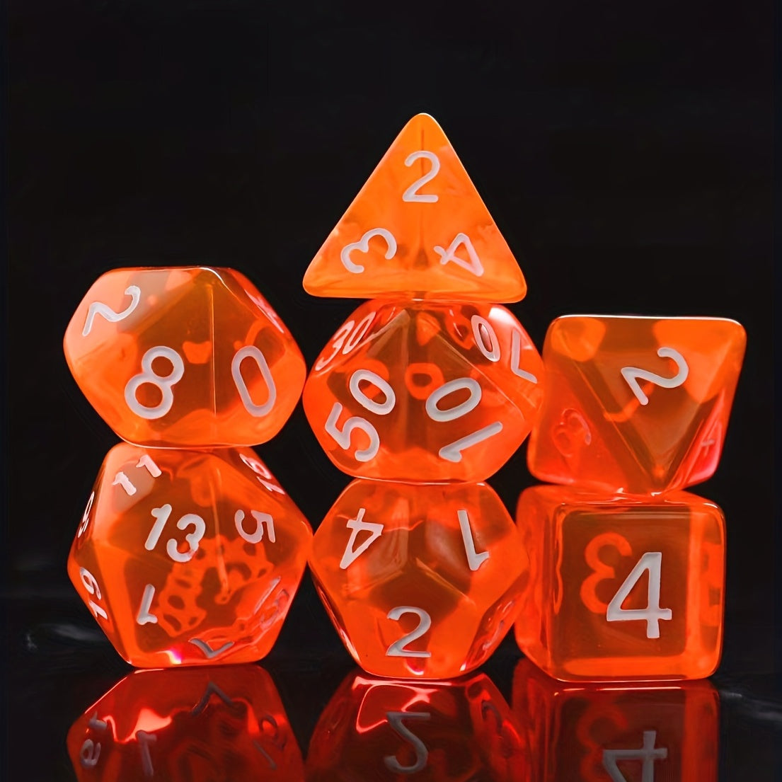 7pcs Transparent Orange Glitter Polyhedral Dice Set