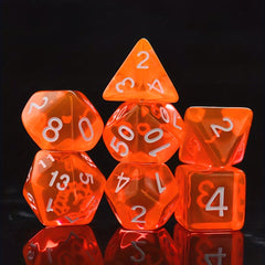 7pcs Transparent Orange Glitter Polyhedral Dice Set