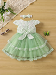 Mesh Puffy Princess Dress Flower Decor Flutter Sleeve