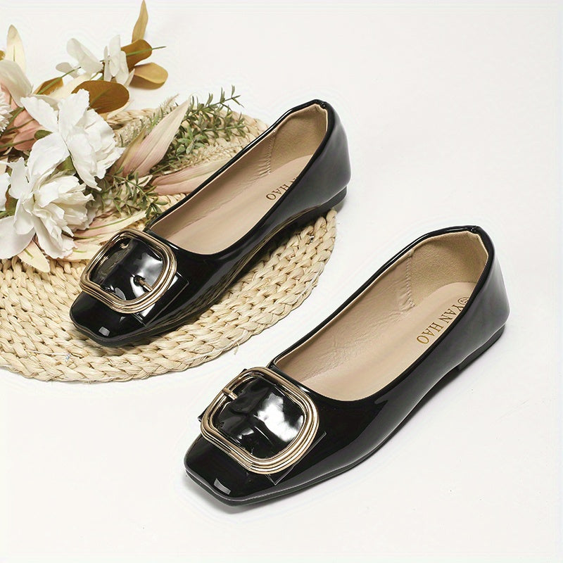 Women's Buckle Ballet Flats Soft Patent Leather Shoes
