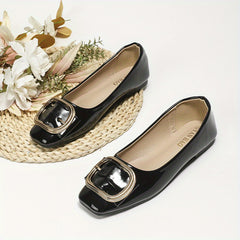 Women's Buckle Ballet Flats Soft Patent Leather Shoes
