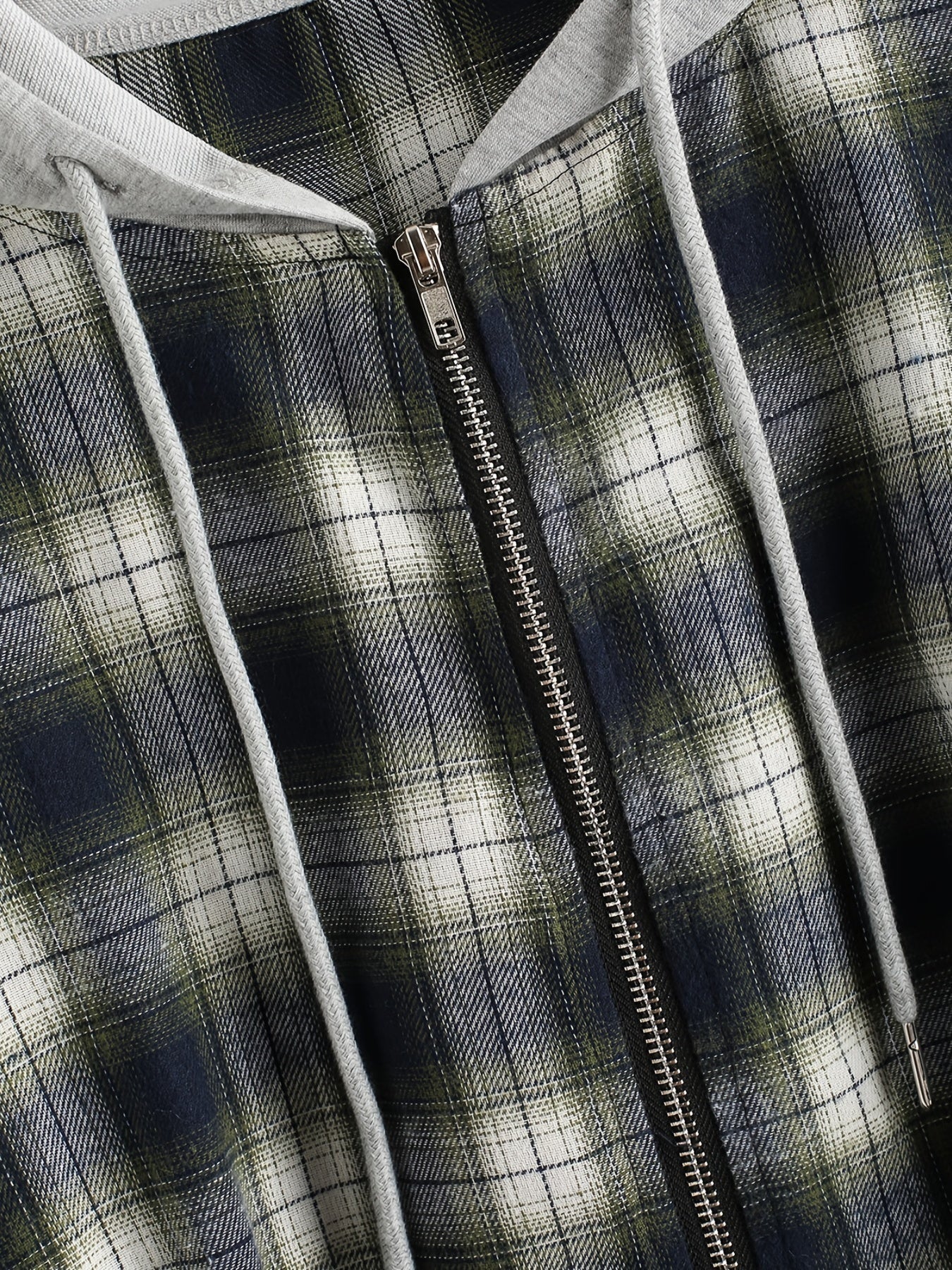 Plaid Hooded Zip Jacket Hoodies Long Sleeve