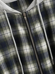 Plaid Hooded Zip Jacket Hoodies Long Sleeve