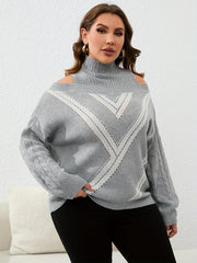 Geo Print Cold Shoulder Knit Top