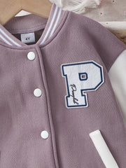 Toddler Girls Splicing Button Front Long Sleeve Jacket