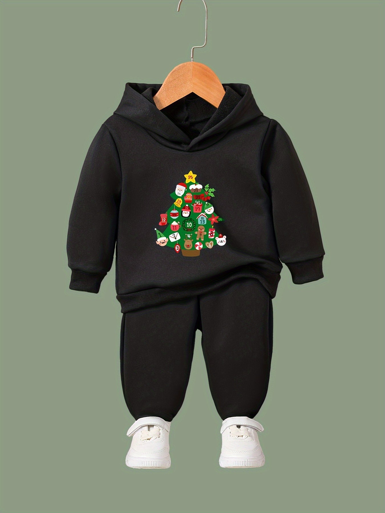 Cartoon Christmas Tree Outfit Girls Hoodie Jogger Pants Set