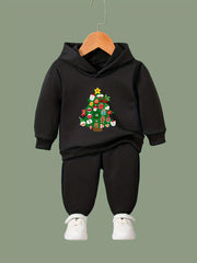 Cartoon Christmas Tree Outfit Girls Hoodie Jogger Pants Set