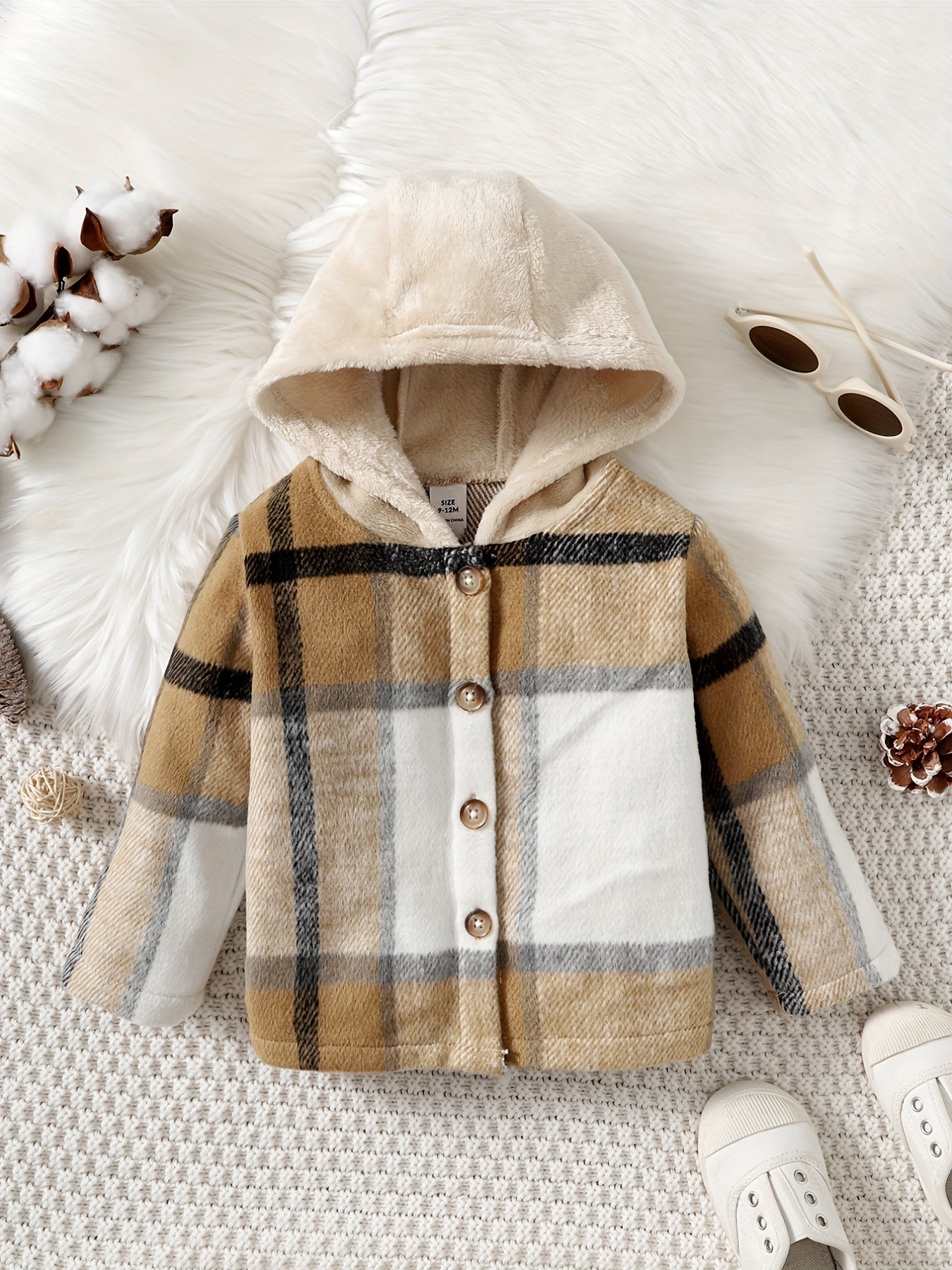 Boys Plaid Hooded Jacket Toddler Warm Coat