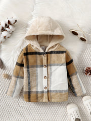 Boys Plaid Hooded Jacket Toddler Warm Coat