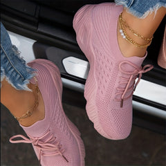 Women's Knit Sports Shoes Lightweight Lace Up Running Low Top Sneakers