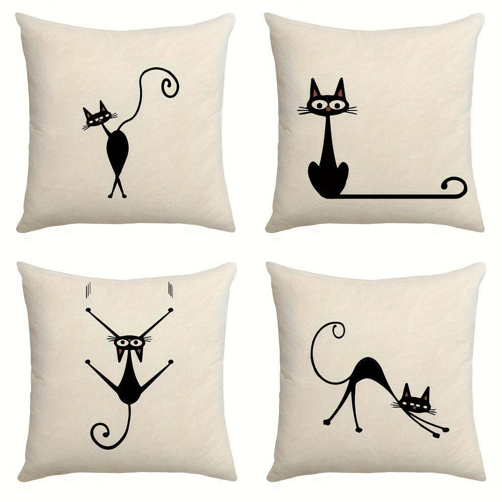 Line Cat Printed Throw Pillow Cover Home Decor