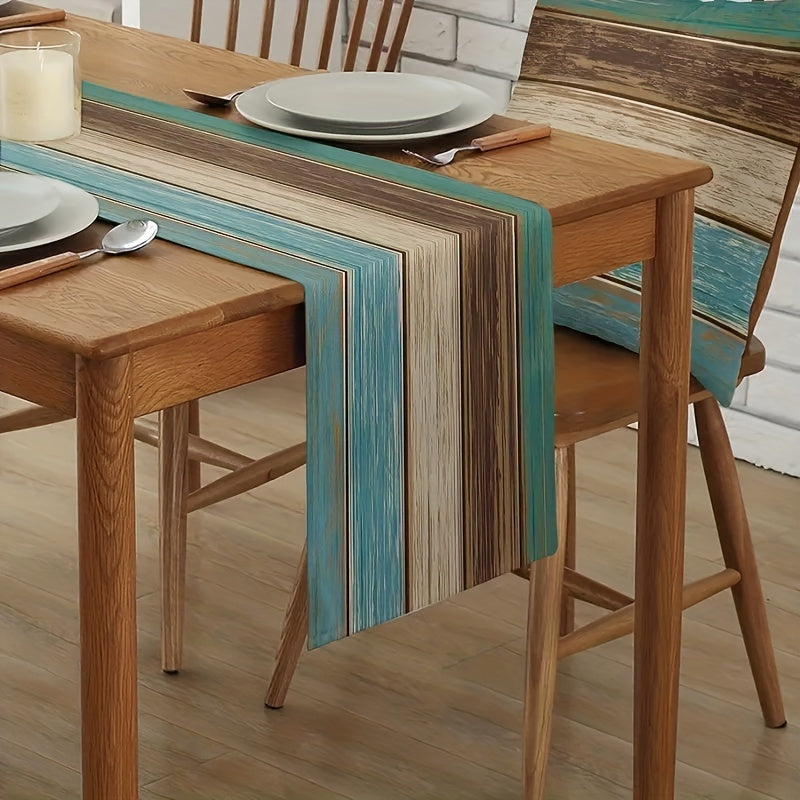 Rustic Linen Burlap Table Runner - Barn Wood Brown Teal - Farmhouse Style