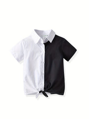 Girls Casual V-neck Short Sleeve T-shirt