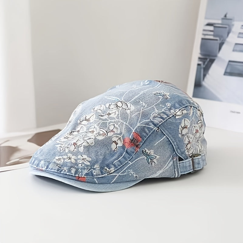 Ethnic Denim Classic Streetwear Floral Print Retro Couple Hat