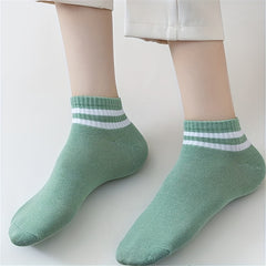 10 Pairs Striped Trim Crew Socks Lightweight Stockings for Women