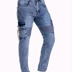 Slim Fit Pocket Jeans Mens Casual Street Style Medium Stretch Denim Pants