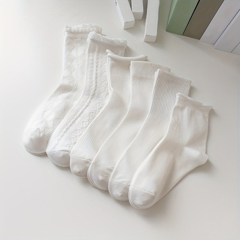 6 Pairs Solid Socks Comfy Breathable Women's Stockings Hosiery