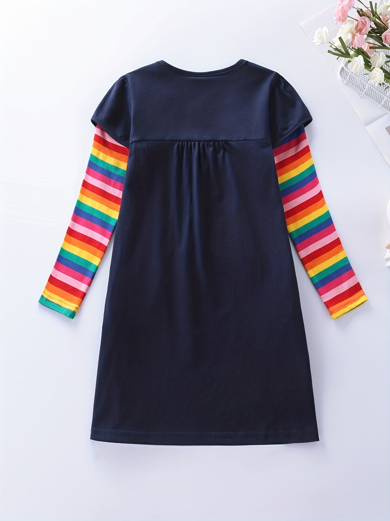 Girls' Unicorn Applique Rainbow Long Sleeve Dress For Party Vacation