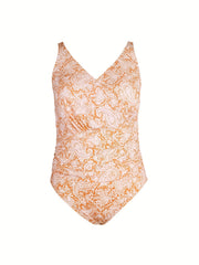 Boho Swimsuit Women's V Neck One Piece Bathing Suit