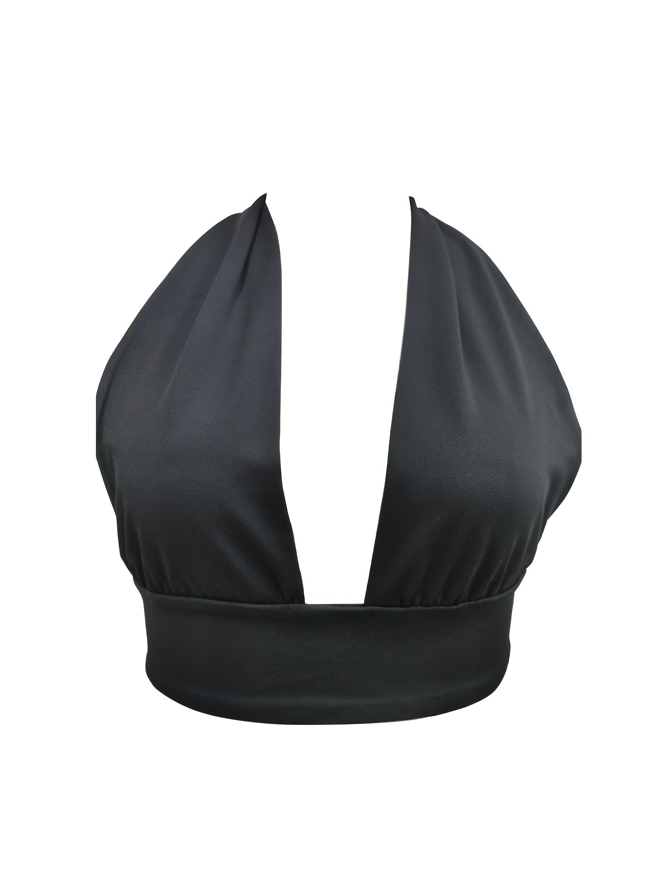 Solid Stretchy Party Two Piece Set Halter Neck Sleeveless Tops & Pleated Bag Hip