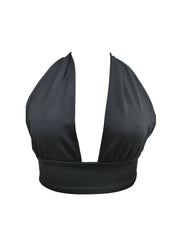 Solid Stretchy Party Two Piece Set Halter Neck Sleeveless Tops & Pleated Bag Hip