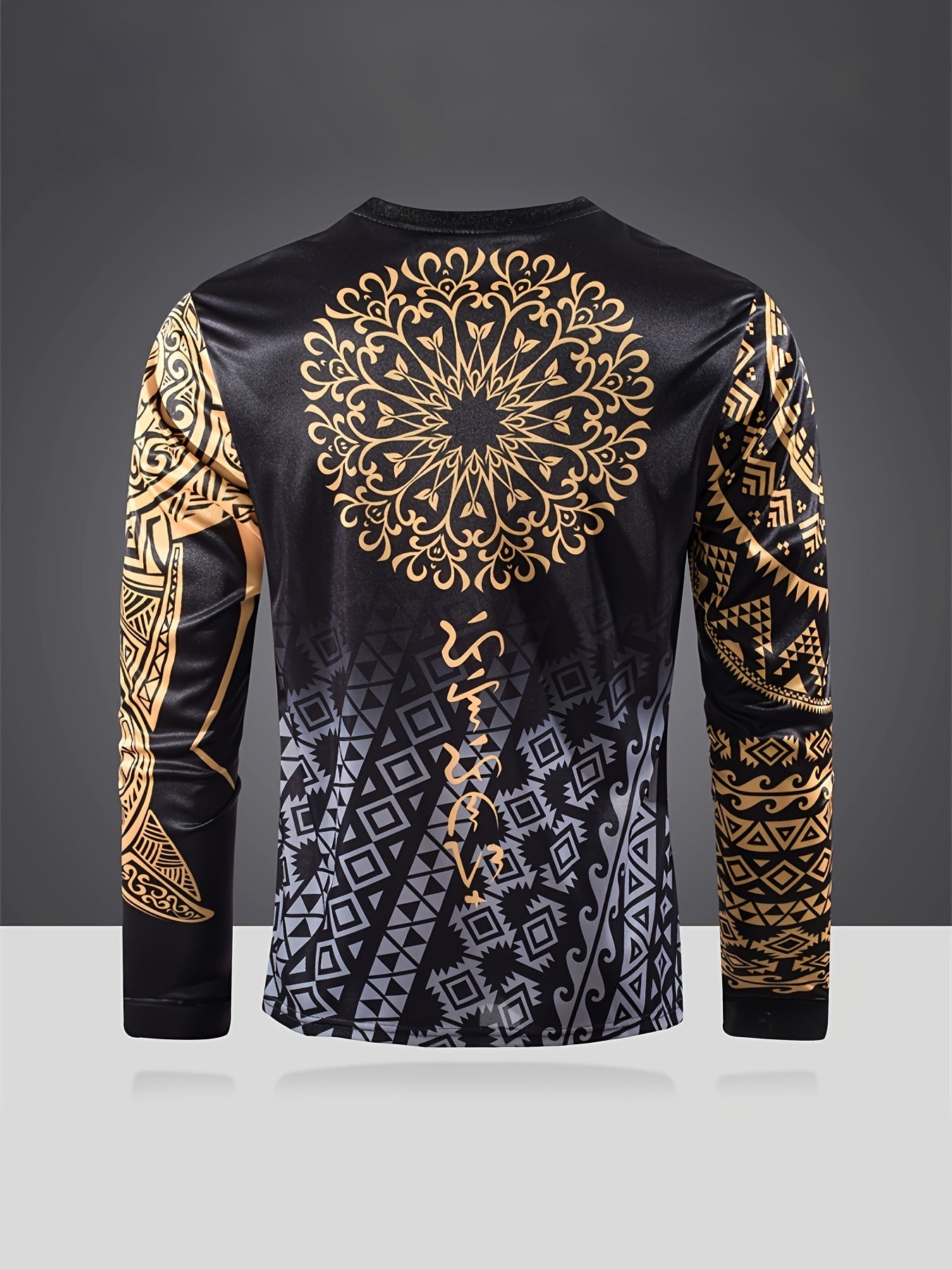 Men's Geometric Pattern Shirt Casual Long Sleeve Tee Top