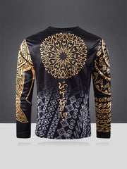 Men's Geometric Pattern Shirt Casual Long Sleeve Tee Top