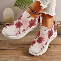 Women's Flower Pattern Slip on Sneakers - Sweet Style Walking Shoes