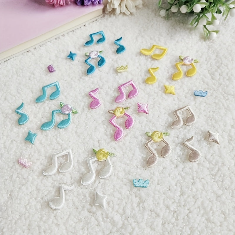 4pcs Music Notes Mixed Fabric Stickers DIY Creative Self-adhesive Stickers