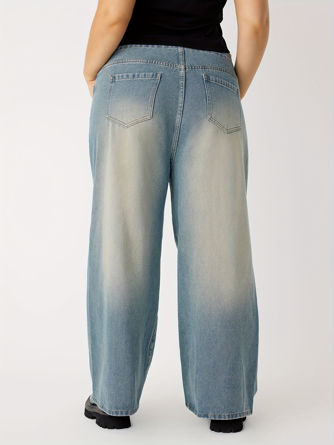 Y2K Jeans Women's Plus Distressed Ripped Raw Trim High Rise Wide Leg