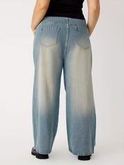 Y2K Jeans Women's Plus Distressed Ripped Raw Trim High Rise Wide Leg