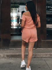 Off Shoulder Romper Jumpsuit with Pockets for Summer