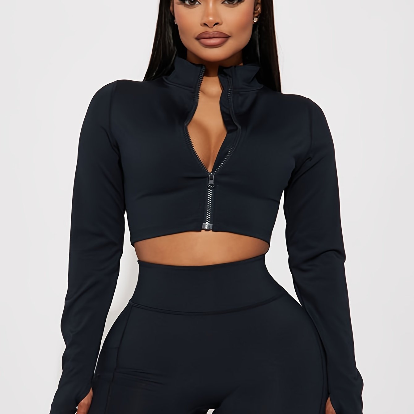 Long Sleeve Yoga Jacket High Stretch Fitness Crop Jacket Women's Activewear